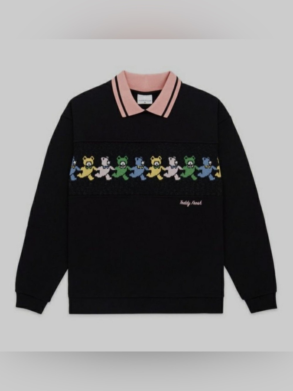 Teddy Fresh 100% cotton pullover collared sweatshirt pink collar and embroidery